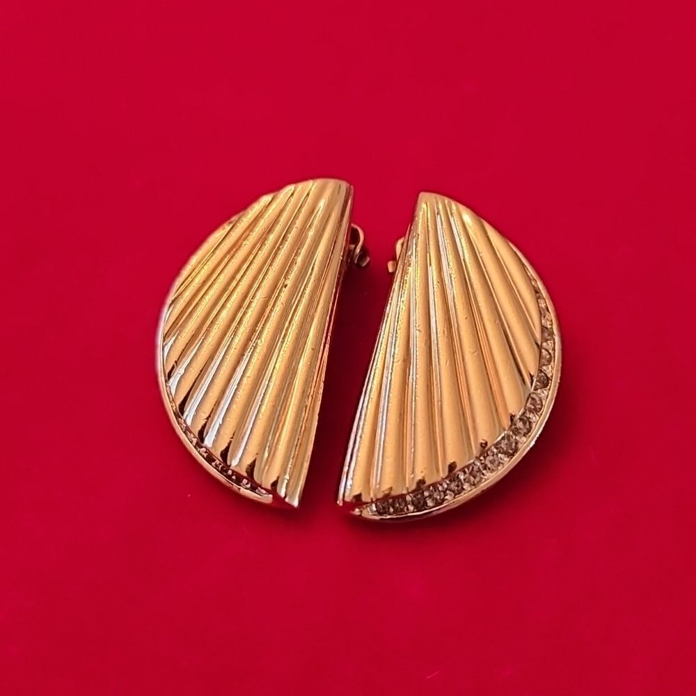 Panetta Vintage Signed Gold Plated Rhinestone Clip-on Earrings